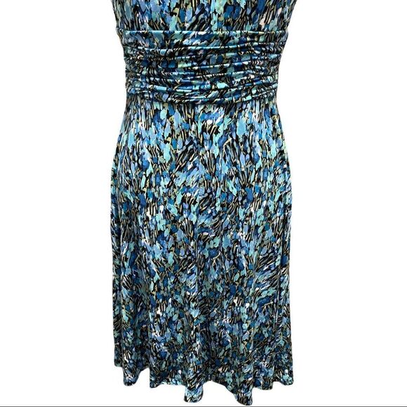 Studio I Blue Printed Ruched & Buckle Waistband Dress Sz 6 - Picture 9 of 16